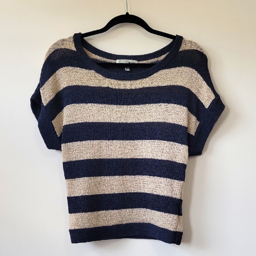 WD.NY WOMEN'S KNIT SHORT SLEEVE STRIPED COASTAL TOP SIZE M